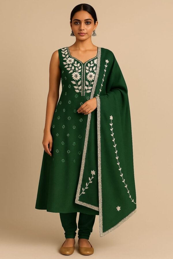 Green Embroidered Unstitched Suit Set