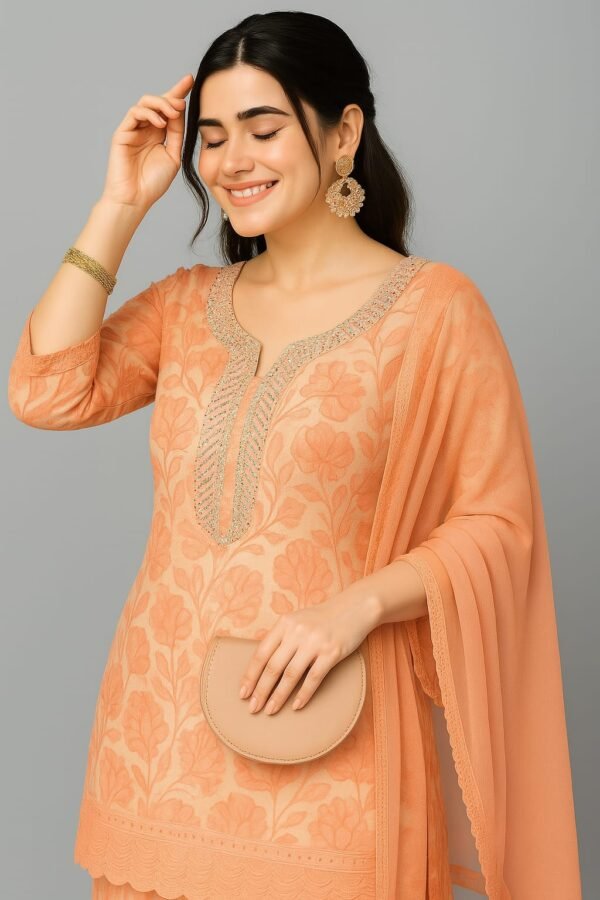 Peacy Pink Embroidered Unstitched Suit Set
