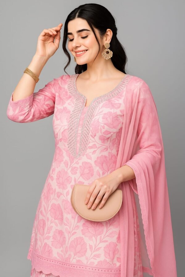 Pink Floral Embroidered Unstitched Suit Set