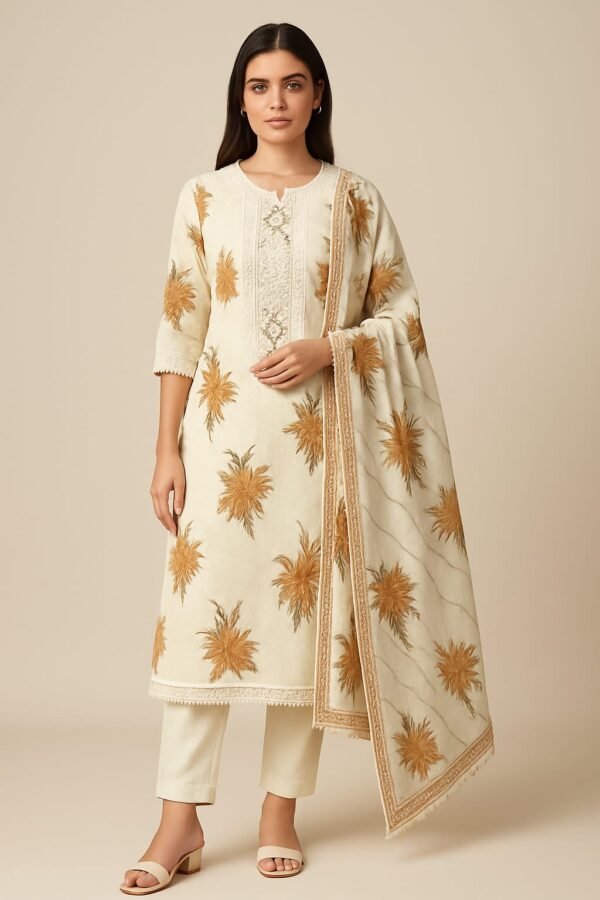 Off White Embroidered Unstitched Suit Set