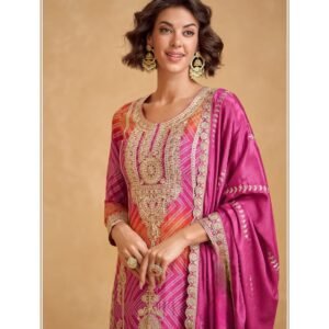 Pink Dual Shade Embroidered Chinon Silk Suit Set