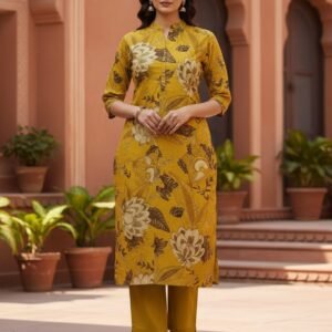 Yellow Floral Vetican Kurti Set
