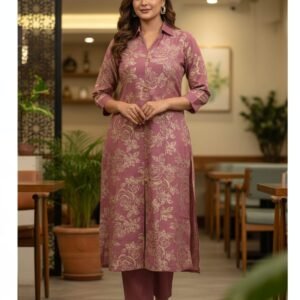 Purple Floral Vetican Silk Kurti Set